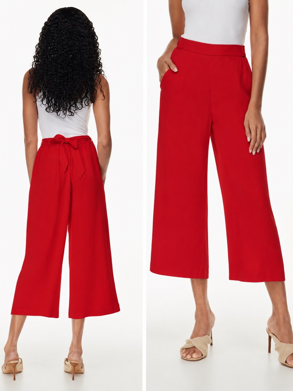 Aritzia Wilfred Faun Ankle Pants Red Drapey Crepe Wide Leg High Rise Tie‎ Belt M